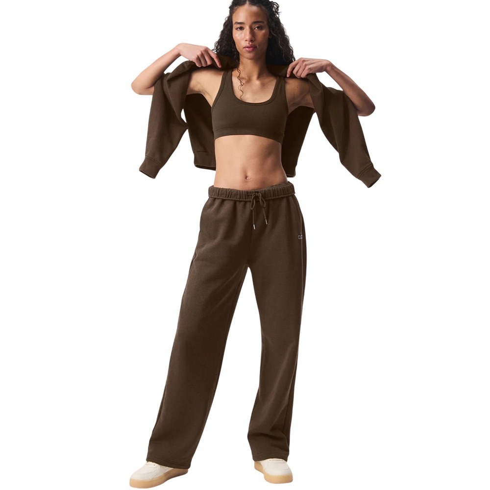 Alo Yoga Accolade Sweatpants Espresso Brown Straight Leg Womens Large NWT‎